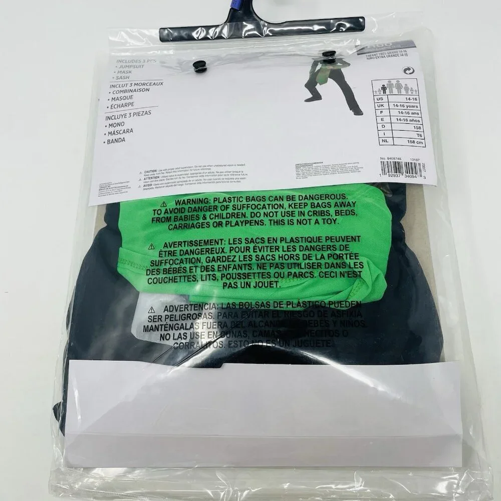 Dragon Ninja Youth Child Boys Size XL 14-16 Halloween Dress Up Costume Black - Picture 5 of 7